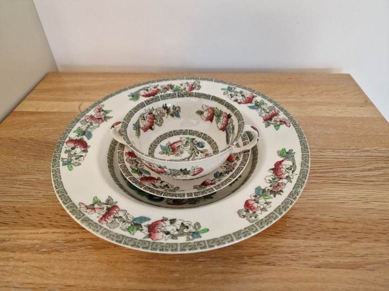 Johnson Bros Indian Tree Handled Soup Cup, Saucer & Large Bowl Set