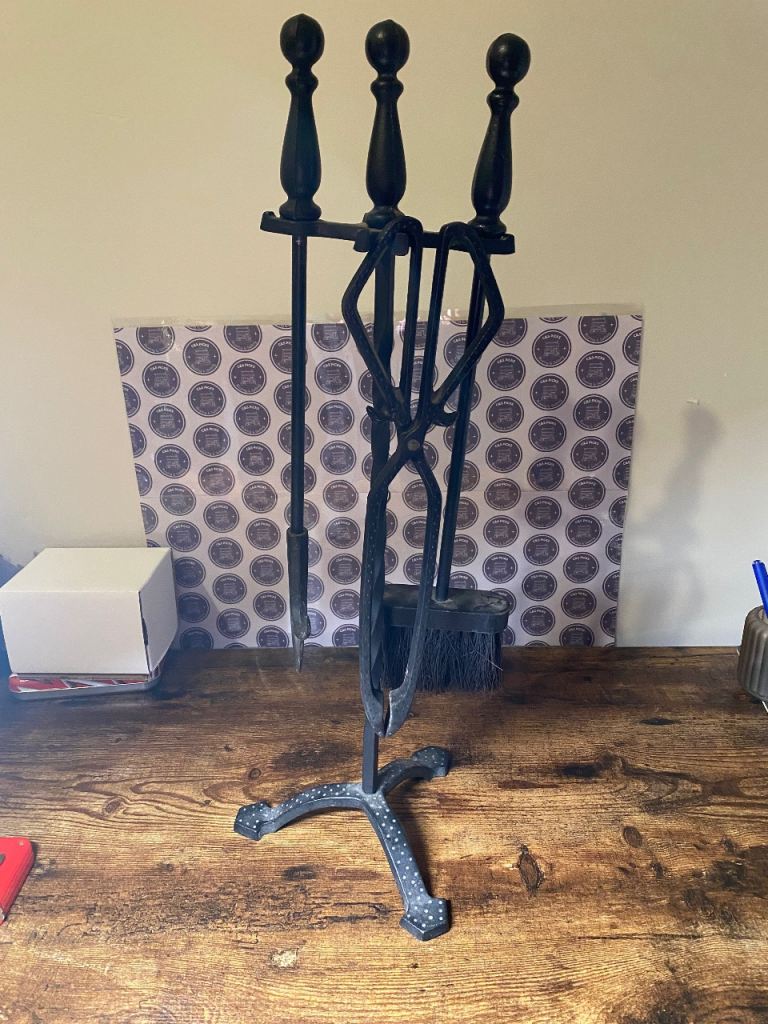 Fireside Companion Black Cast Iron Set (poker, brush, pincer) vintage home decor