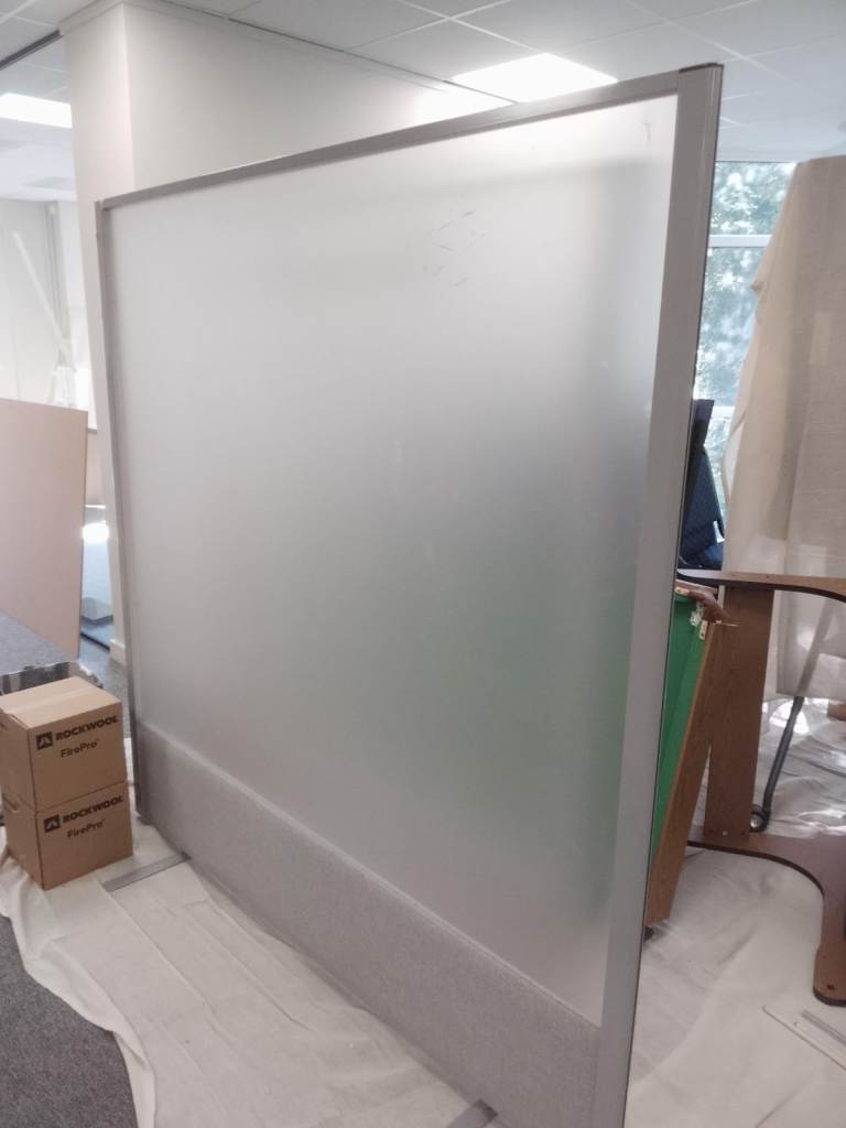 Large Frosted Office Partition / Room Divider in Metal Frame