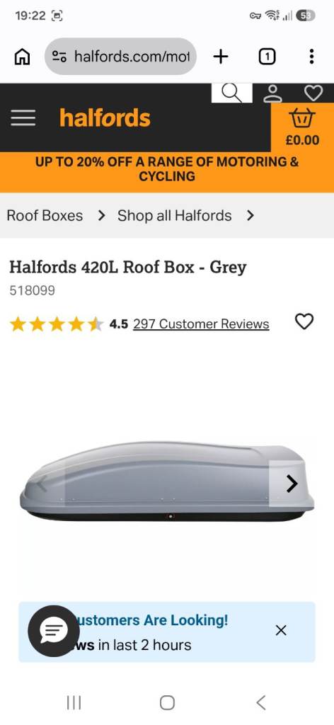 Halfords 420L roof box. Grey