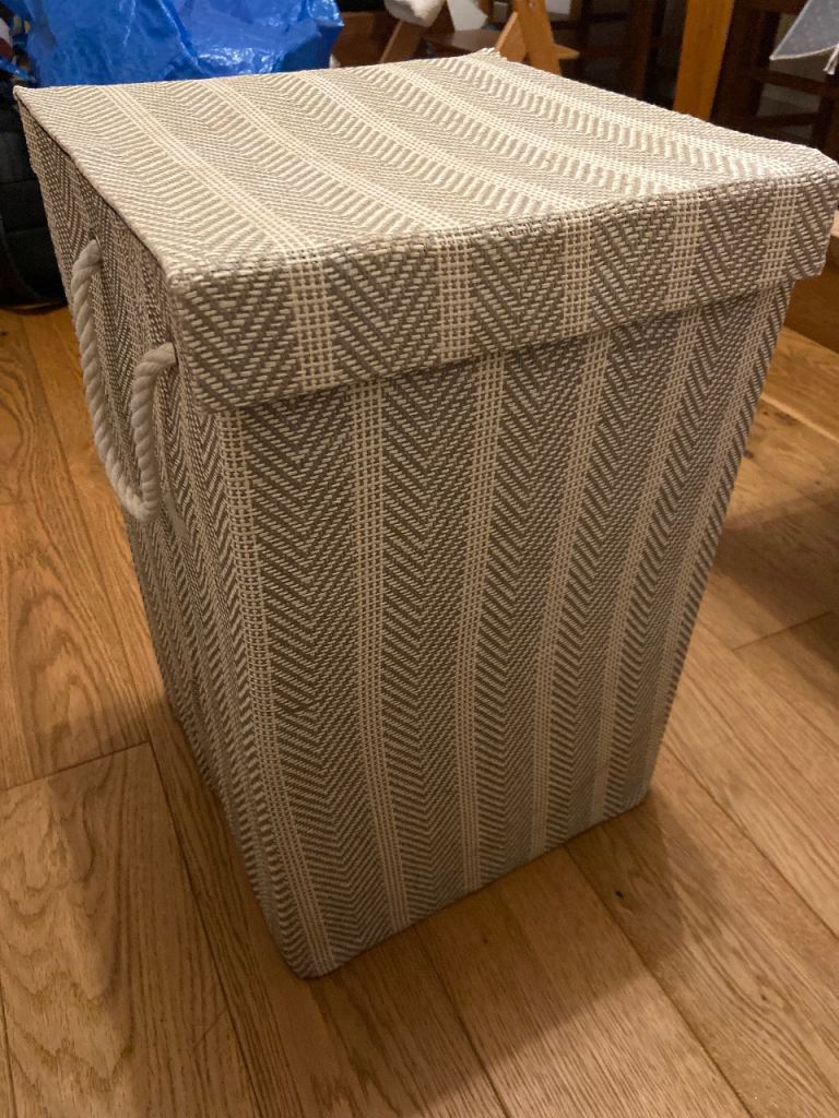 Stylish Grey & Cream Fabric Laundry Basket with Lid