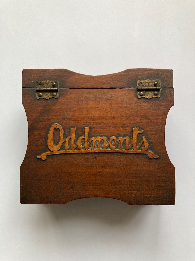 Vintage Wooden 'Oddments' Storage Box with Lid