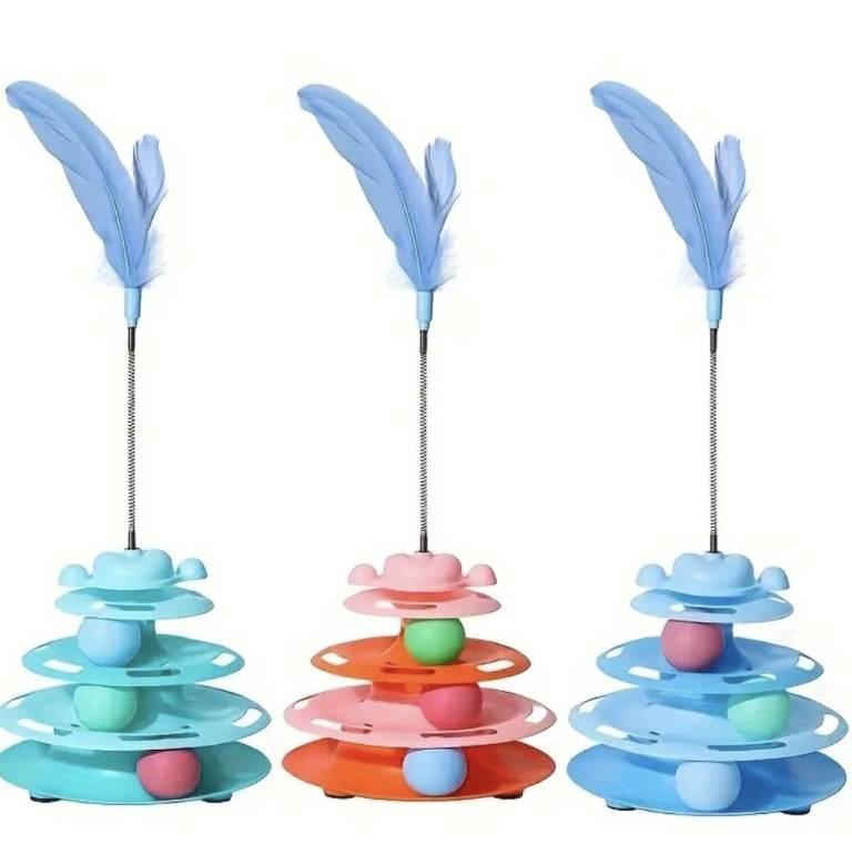 Interactive Cat Toy Tower with 3-Layer Rotating Feathers and Balls-Brand New-4 For £10