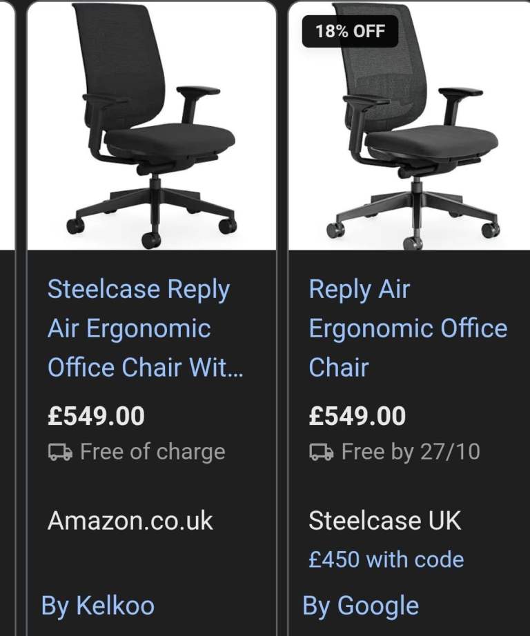 Steelcase reply ergonomic gaming and office chair excellent for back (100 Available)