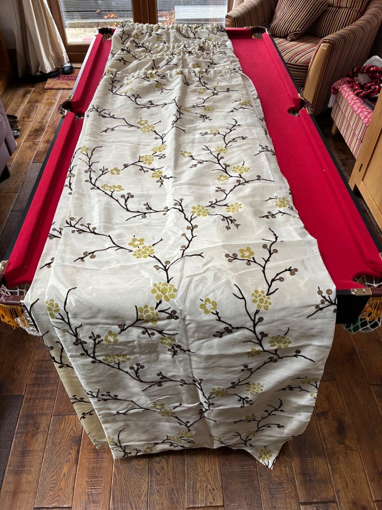 4 x curtains (46” x 90”) with tie backs & 9 x coordinating covers