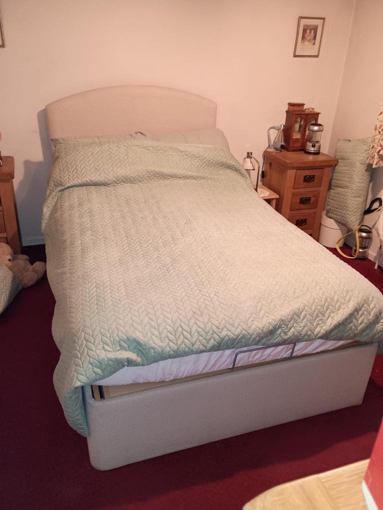 HSL adjustable small double bed with mattress and head board.