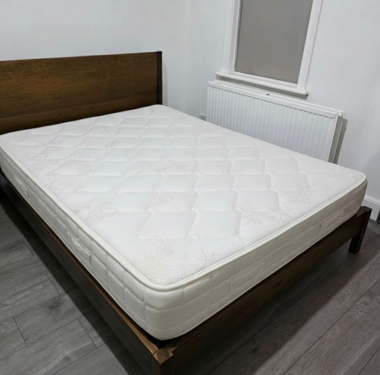 image for Wooden Bed Frame and premium Mattress set