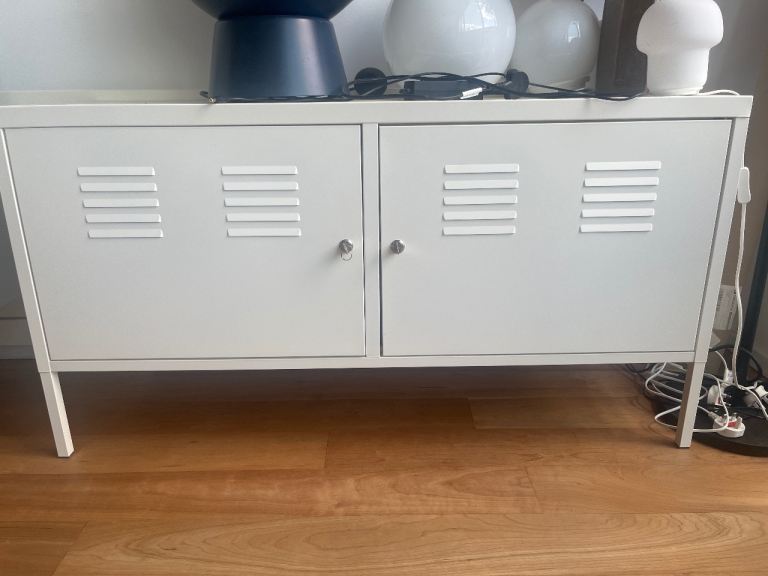 White Metal Storage Cabinet with Doors – Good Condition