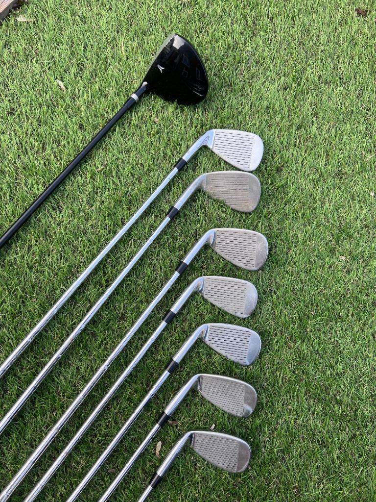 Wilson Golf Clubs and Taylormade trolley/cart bag (with rain cover)