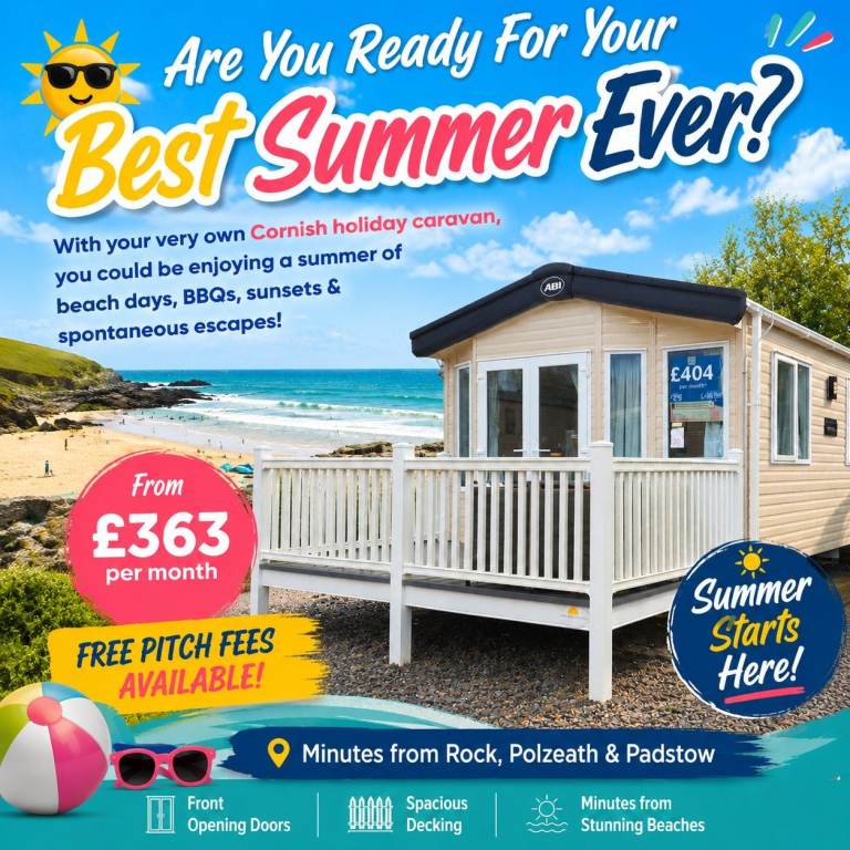 Cheap 3Bed Static Caravan Front Opening Doors Decking £363 pm Rock Port Issac Padstow North Cornwall