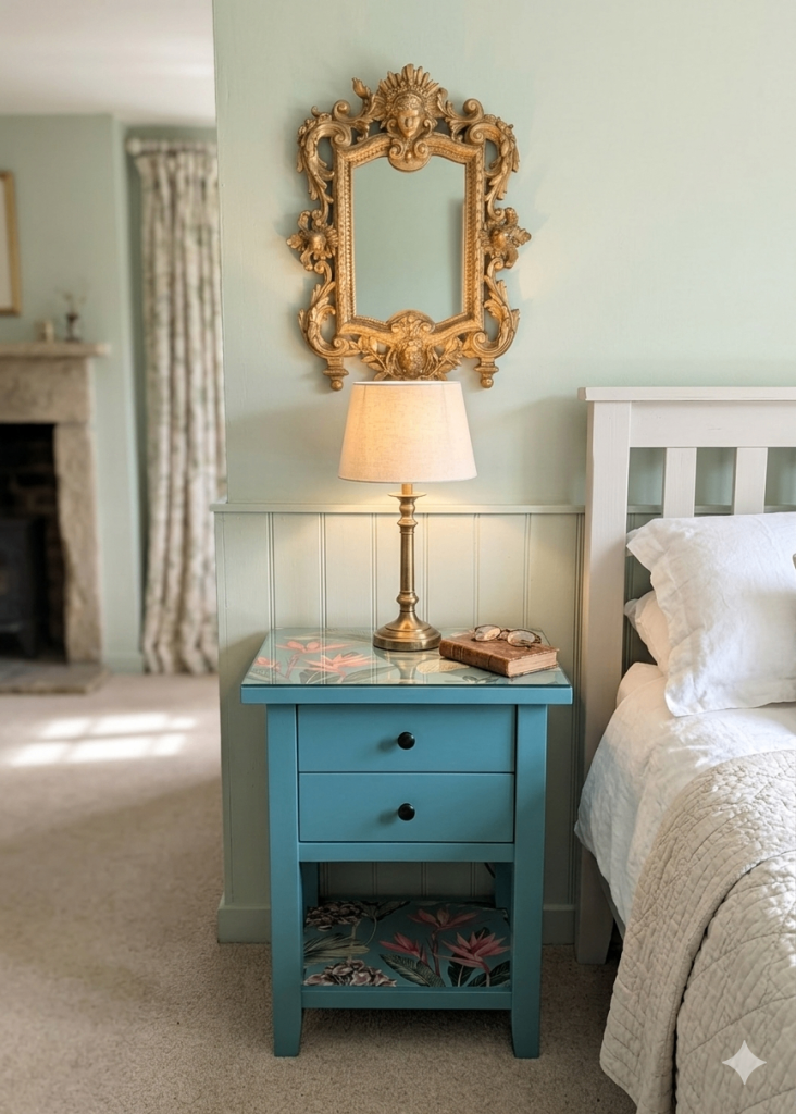 Glass topped bedside table 