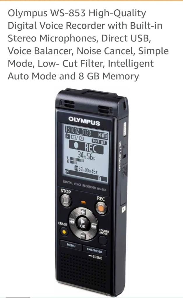 OLYMPUS WS-853 DIGITAL VOICE RECORDER 