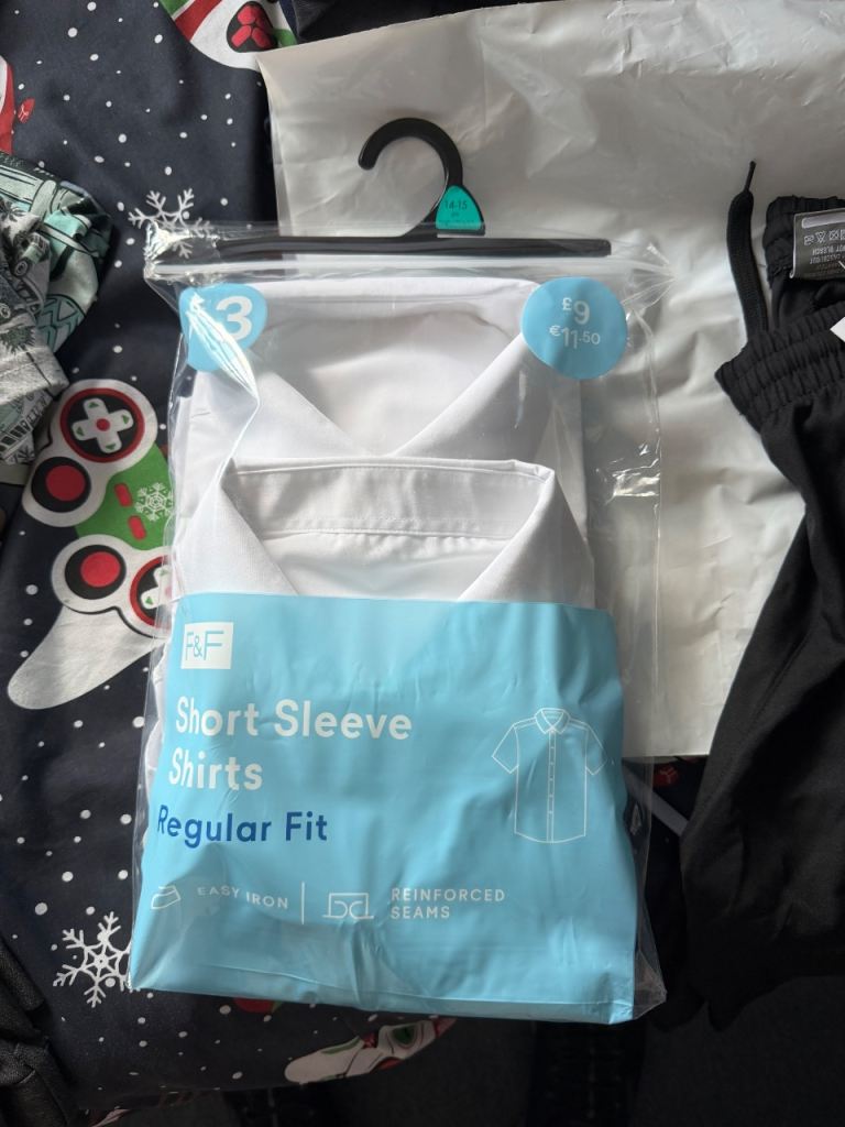 Brand new pack of three F&F short sleeve school shirts, age 14/15