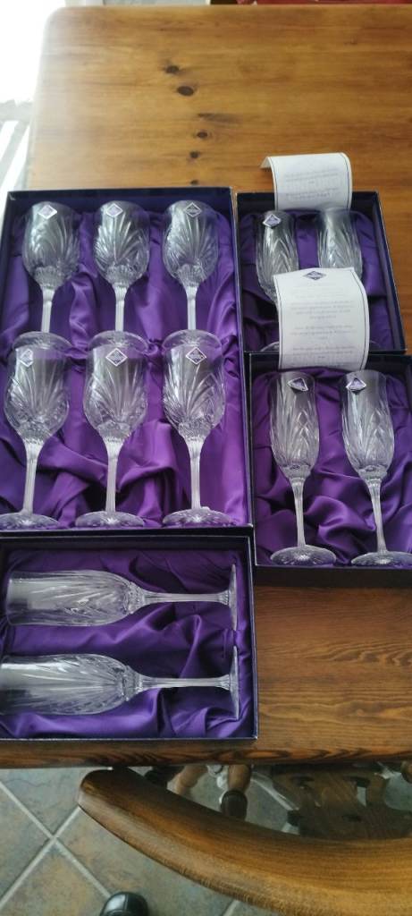 Three boxes unused Edinburgh crystal glasses