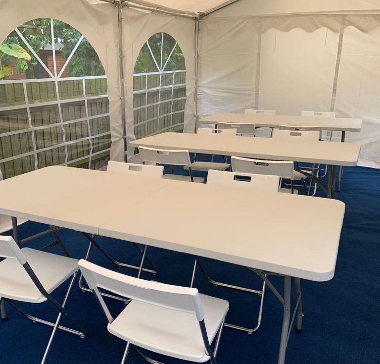 Table and chairs for hire, party, marquee, events, meetings