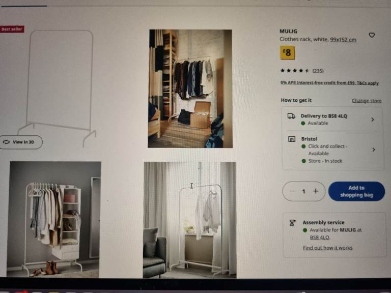 Ikea Clothes Rack, White, 99x152cm