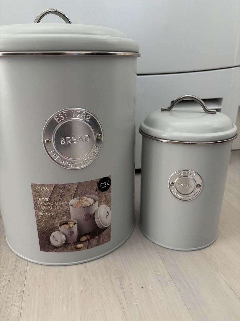 New Next Grey Bread Bin and Treat Tin Set