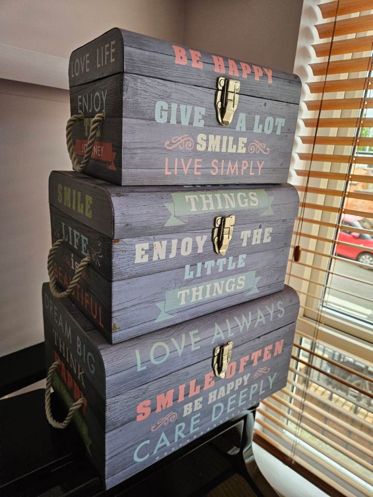 Set of 3 vintage decorative storage boxes.