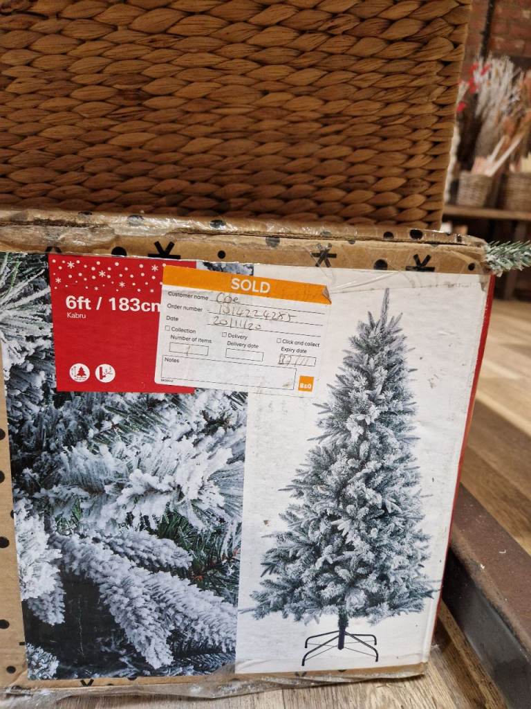 BRAND NEW 6ft Flocked Christmas Tree – Unopened Box
