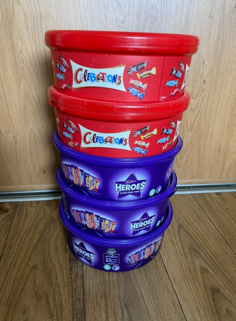 EMPTY sweet tubs x 5 (NO CHOCOLATE INSIDE!) : IDEAL FOR STORAGE