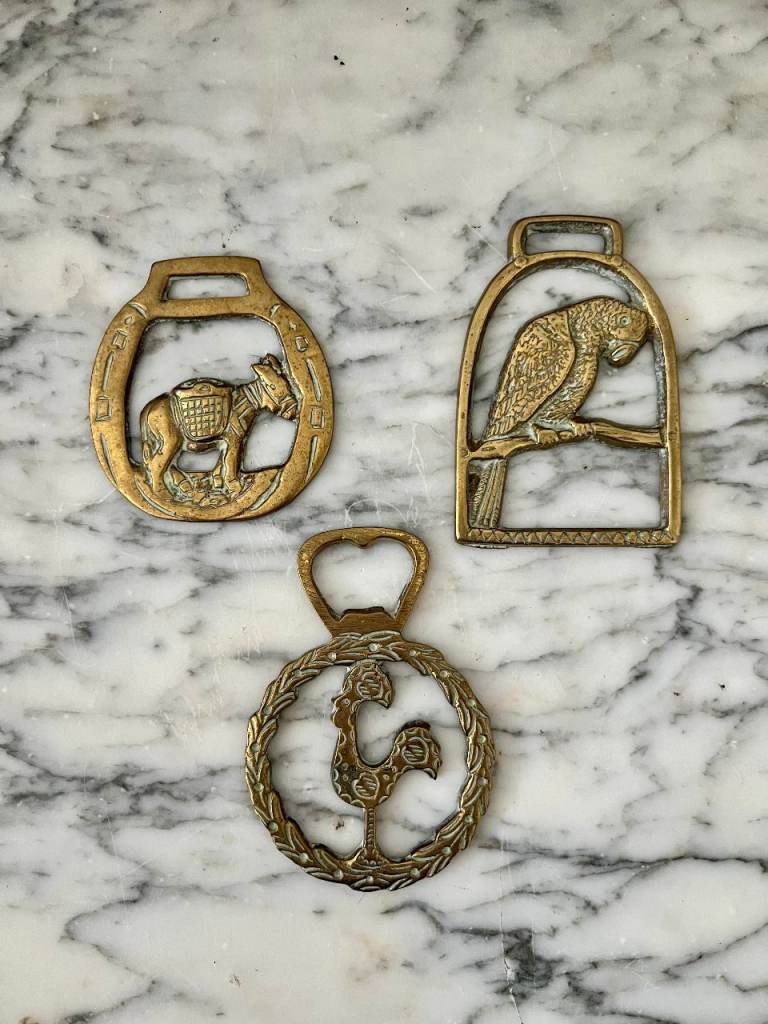Brass Horse Medallions - Parrot - Donkey - Rooster - Vintage