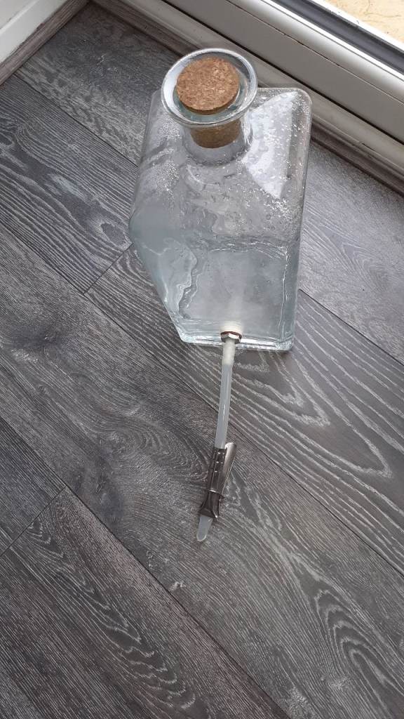Large Clear Glass Bottle with Cork Stopper & Spout