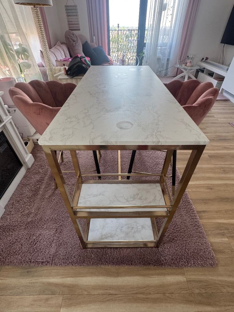 Stylish Marble Effect Bar Table with Gold Frame