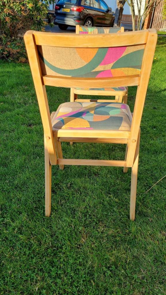 Dining chairs, mid-century / retro. Made in UK, Re-upholstered, stacking hardwood (beech)