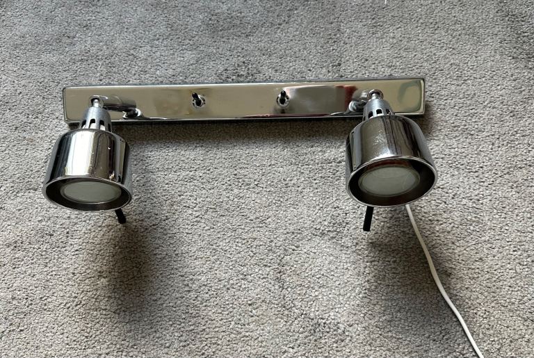 image for Stainless steel Internal twin spot lights for garage/store room, walk in wardrobe. 