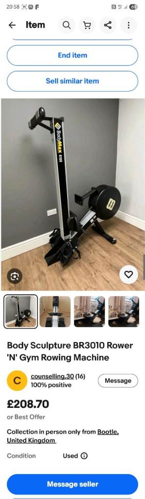 Rowing machine Excellent condition With a fan.