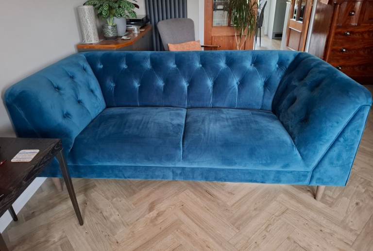 Sofology Bridgerton Vader Osprey Blue all over. Two 3 seater fabric sofas, pre-owned and immaculate