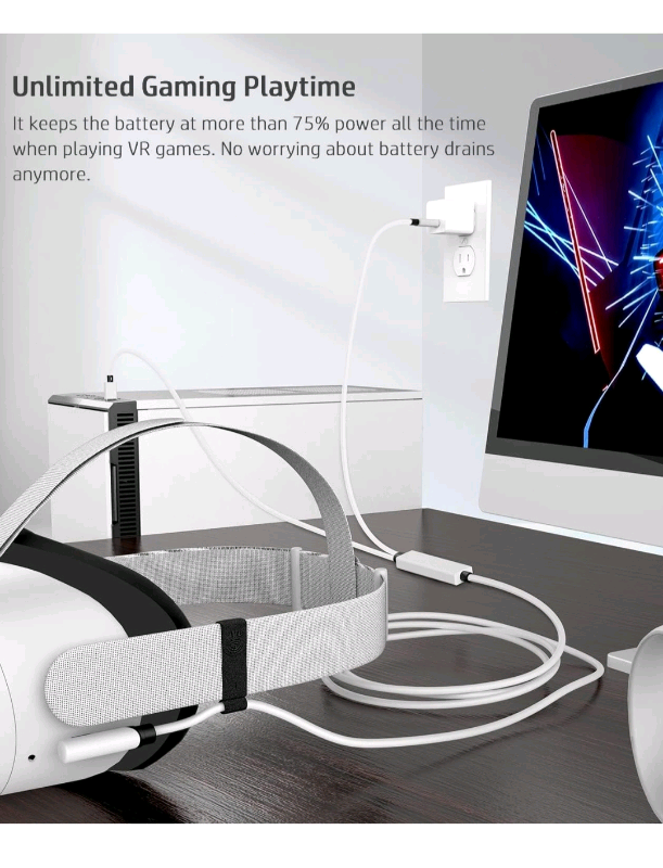 Compatible with Oculus Quest 2 Link Cable, 2-in-1 Powered Link Cable