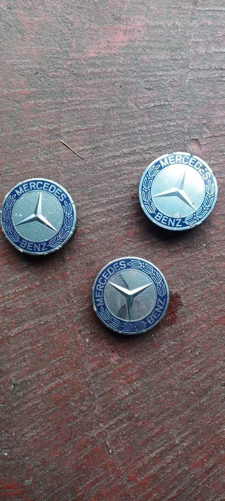 Blue Mercedes Benz Alloy Wheel Centre Caps x 3 