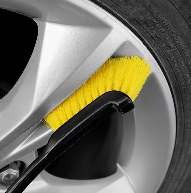 1pc Multi-Use Car Wheel Brush – Yellow Bristle Detailing Brush with Black Ergonomic Handle