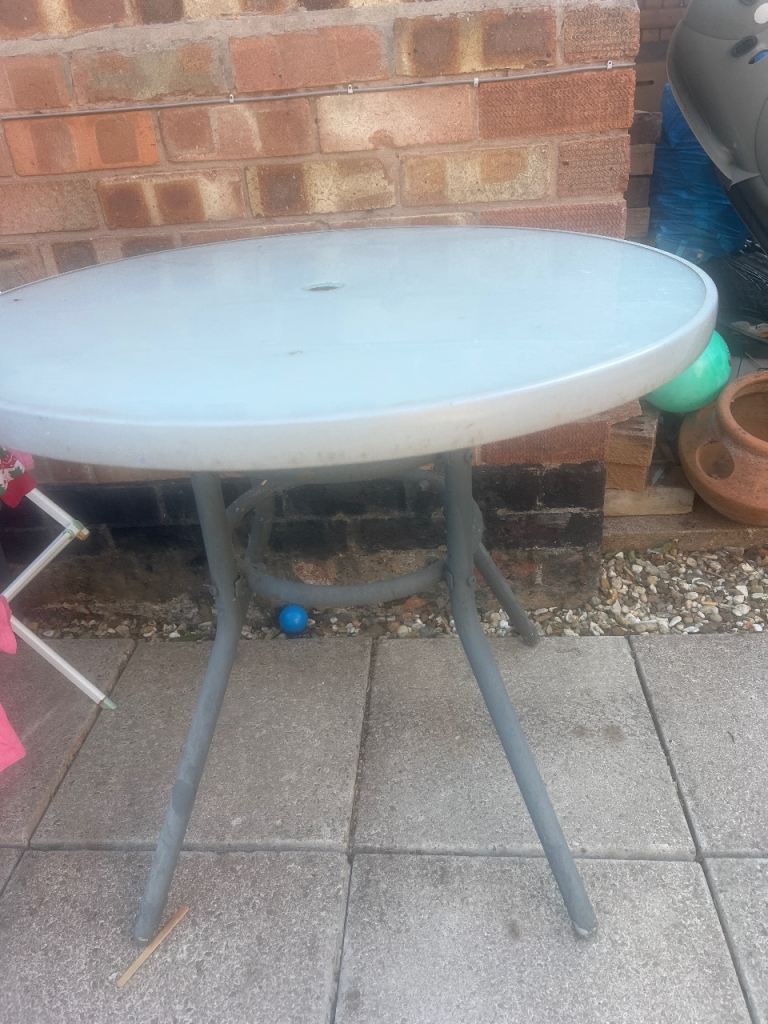 Round Grey Plastic Garden Table with Folding Legs