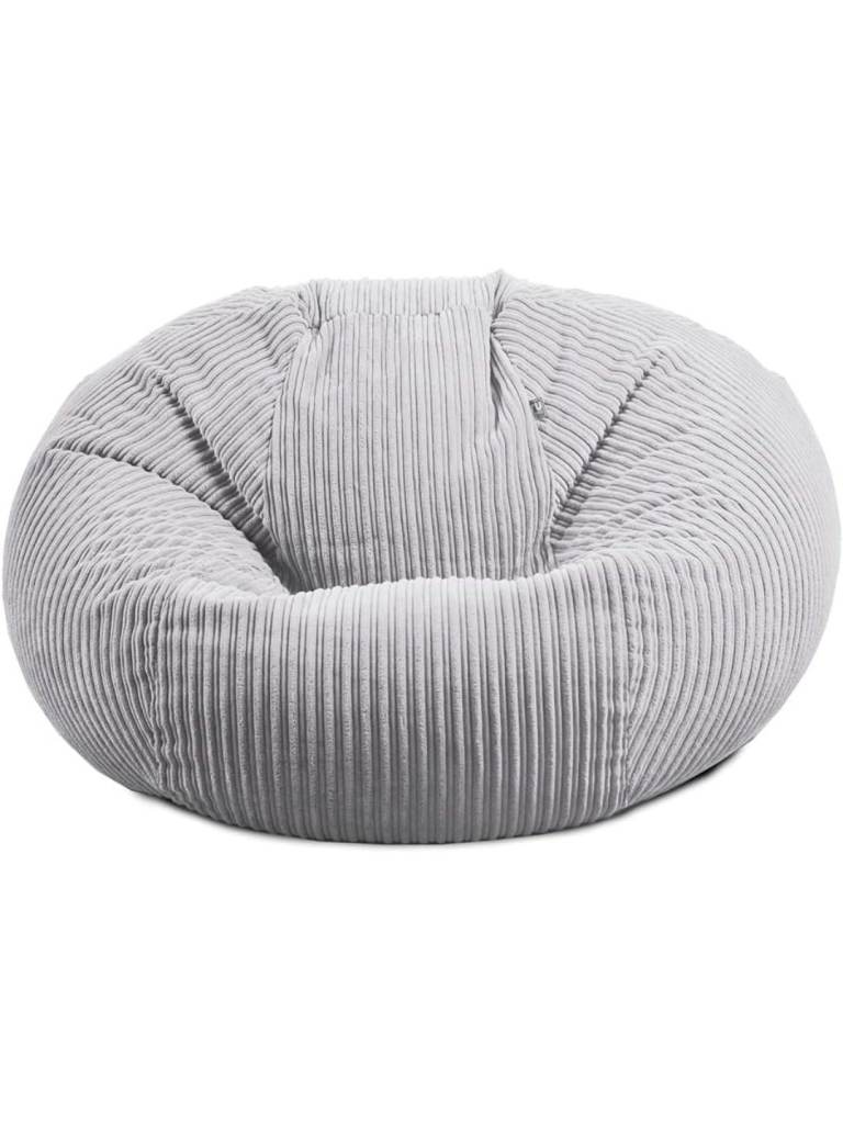 RUCOMFY XL Silver Cordruroy Bean Bag with Matching FootStool 
