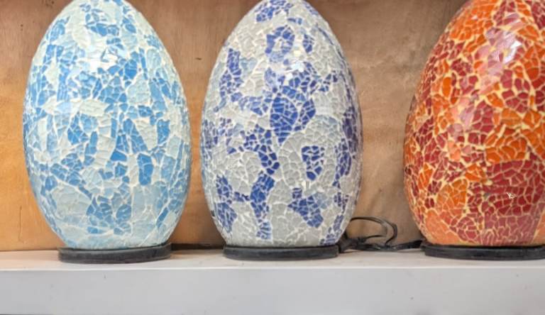 BALINESE HAND MADE MOSAIC GLASS EGG TABLE LAMP £10 EACH