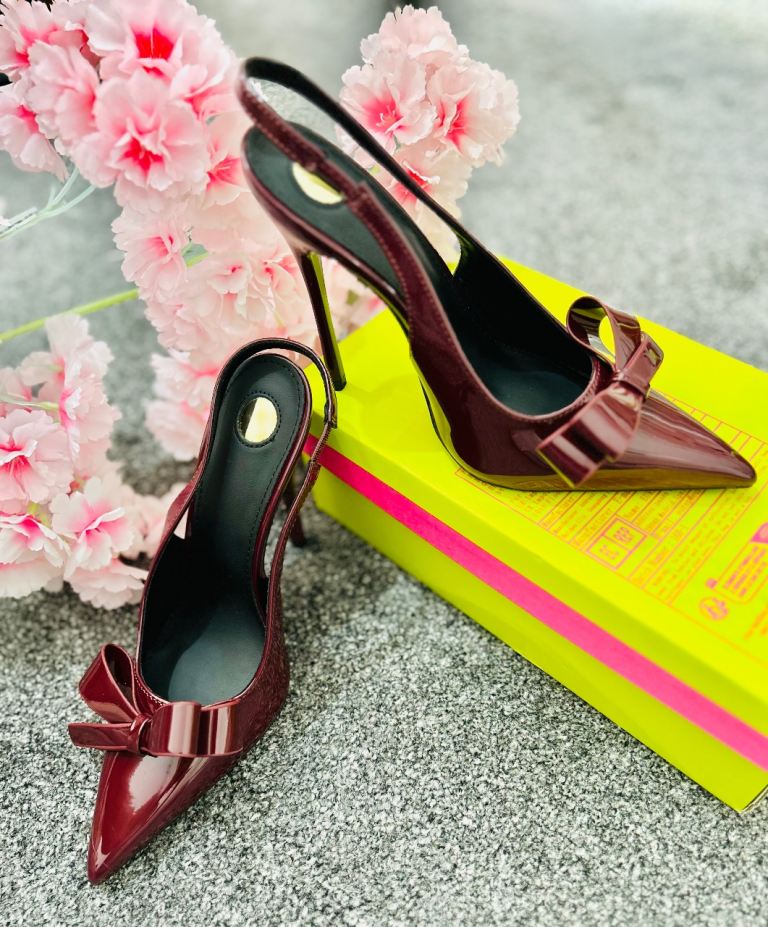 New Burgundy Patent Bow Slingback Heels uk size 6