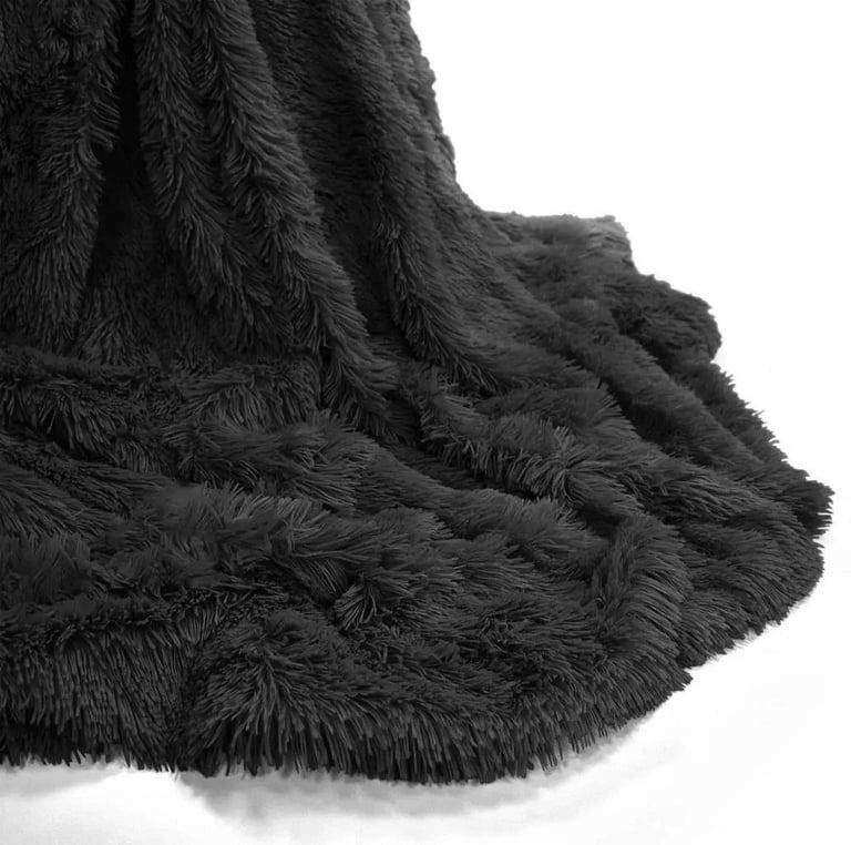Large Black Fluffy Plush Soft Blanket Throw 160cmx205cm.POST OR COLLECT!