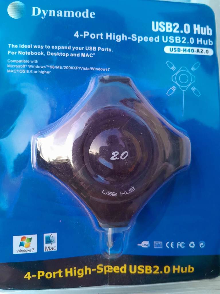 NEW Dynamode 4 Port High Speed USB 2.0 hub, USB-H40-A2-0