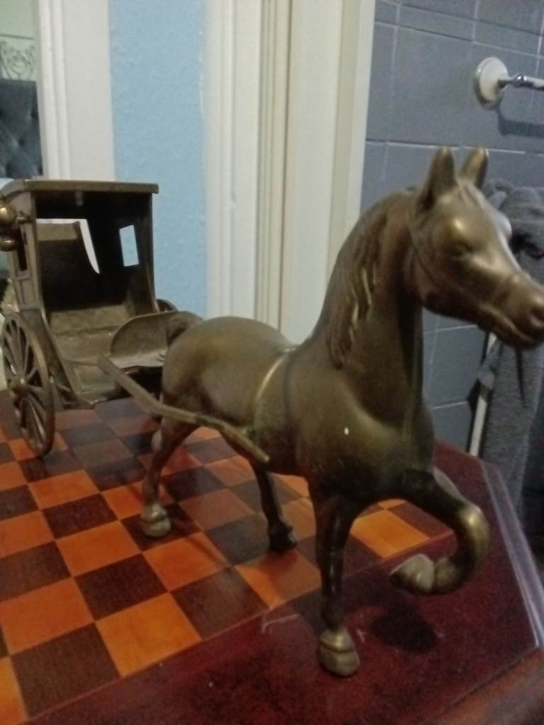 Solid brass horse and carriage ornament for sale