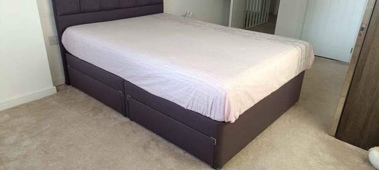  Premium Double Bed with 4 Storage Drawers - Benson for Beds + Simba Hybrid Mattress – Like New