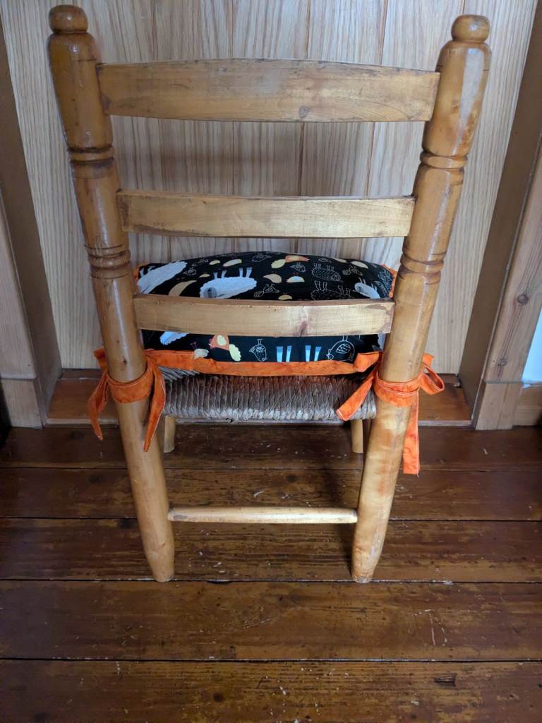 Vintage Woven Rattan Child's Wooden Chair 