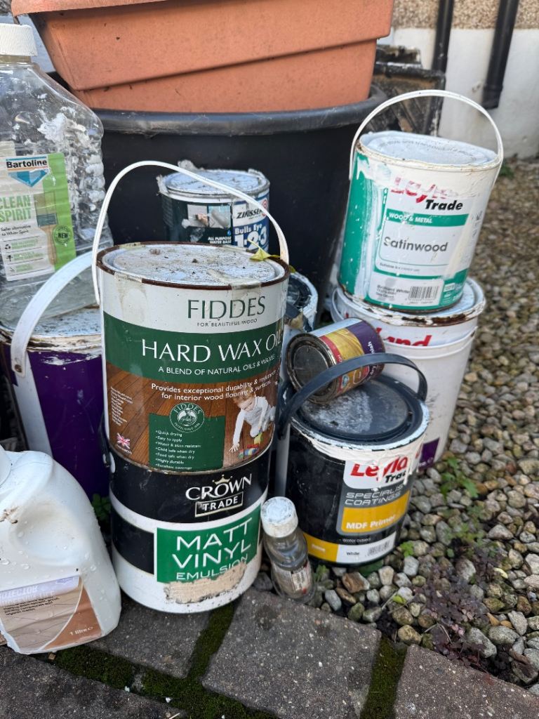 Various free paints and treatments, dust sheet and trays (suitable with liners)