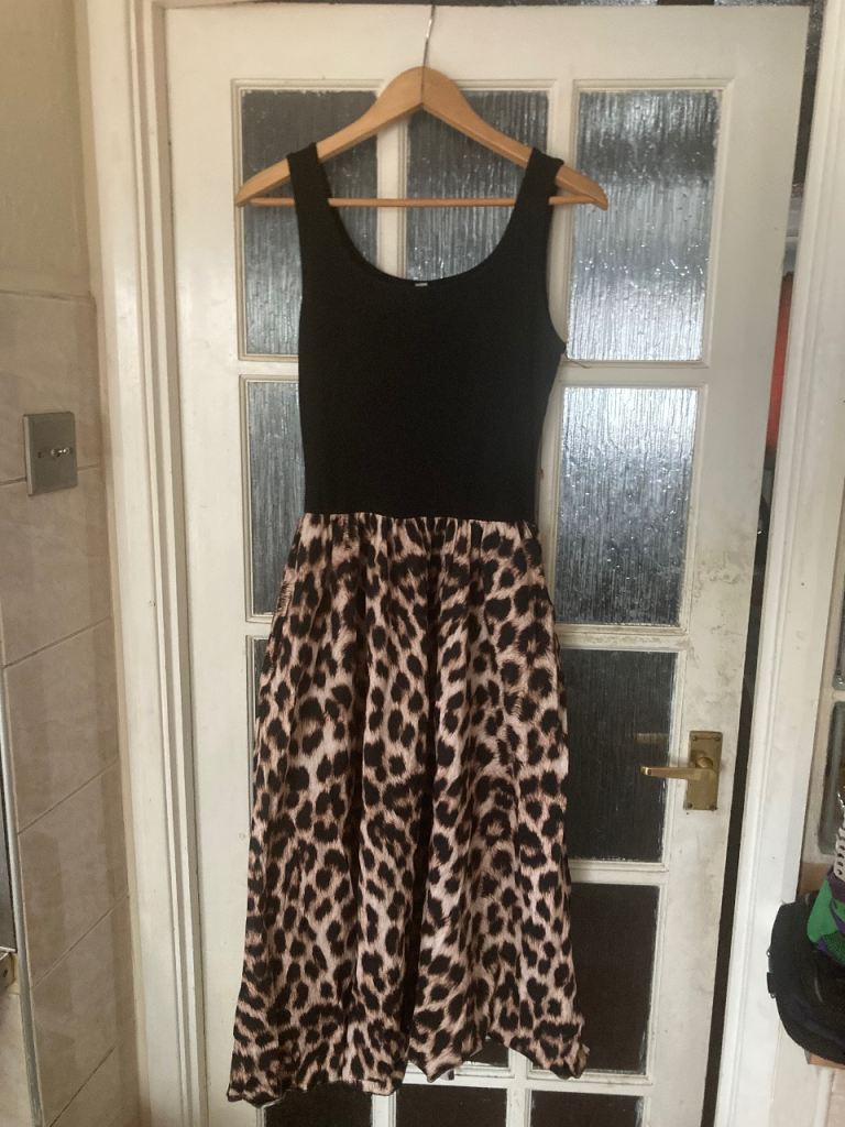 Black & Leopard Print Midi Dress - Sleeveless, Made in Italy