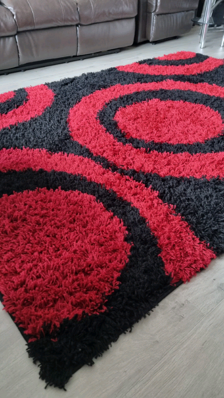 Big Soft Carpet Abstract Red and Black