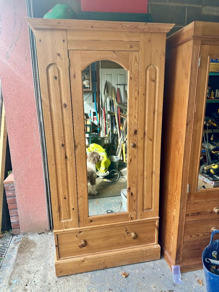 Antique Pine Waxed Combination Wardrobe