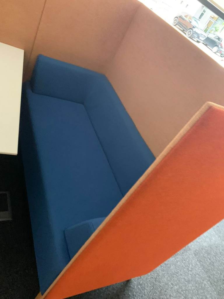 Orange & Blue Meeting Booth with Table