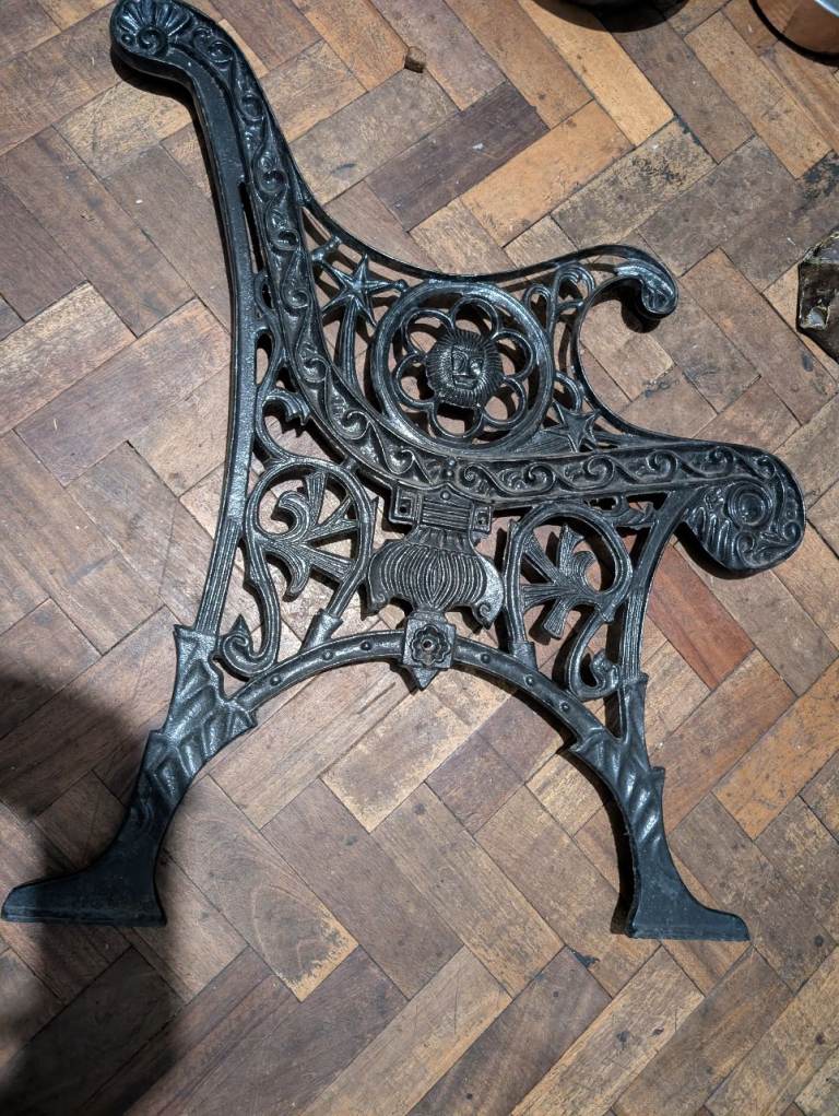 Cast Iron Garden Bench Ends – Ornate Black, Good Condition