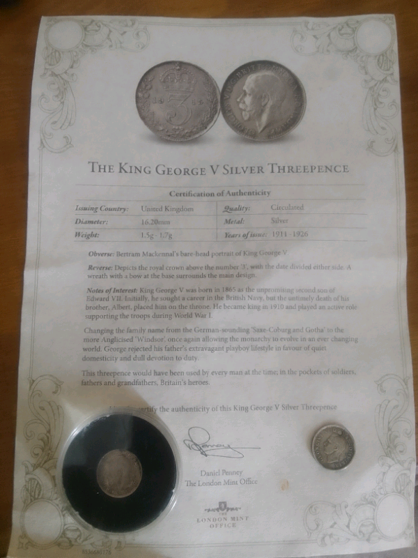 The king George V (silver) threepence 